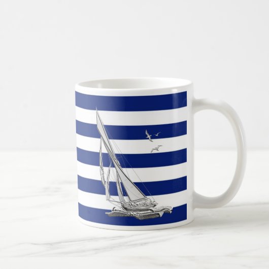 Silver Sailing op Nautical Stripes Koffiemok (Rechts)