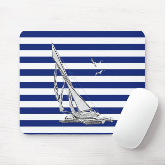 Silver Sailing op Nautical Stripes Muismat (Met muis)