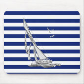 Silver Sailing op Nautical Stripes Muismat (Voorkant)