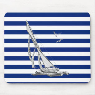 Silver Sailing op Nautical Stripes Muismat