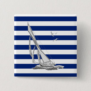 Silver Sailing op Nautical Stripes Vierkante Button 5,1 Cm