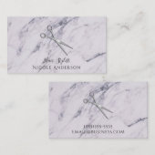 Silver Salon Hair Stylist Scissors Grey Marble Visitekaartje (Voorkant / Achterkant)