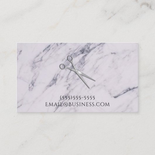 Silver Salon Hair Stylist Scissors Grey Marble Visitekaartje (Achterkant)