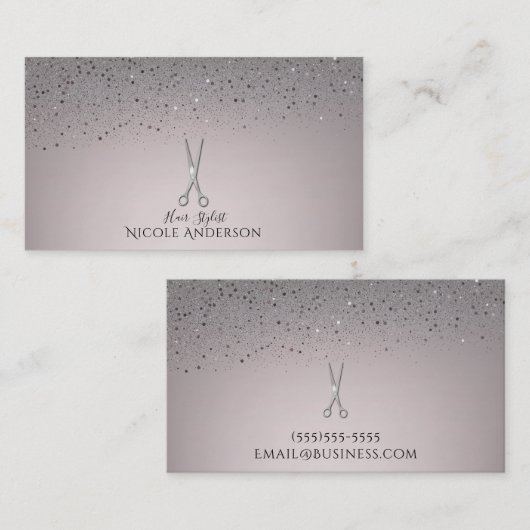 Silver Salon Stylist Scissors Roze Glitter Sparkle Visitekaartje (Voorkant / Achterkant)