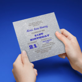 Silver & Sapphire Blue Sparkly verjaardagsuitnodig Kaart