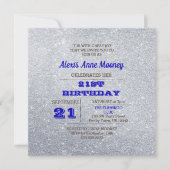 Silver & Sapphire Blue Sparkly verjaardagsuitnodig Kaart (Voorkant)