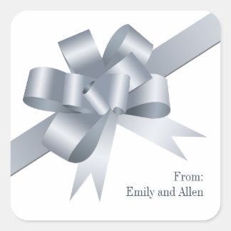 Silver satin gift boeglint kerstfeest vierkante sticker