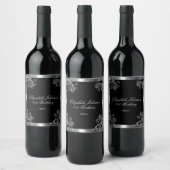 Silver Satin Glitter Scroll 21st Birthday Wijn Etiket (Flessen)