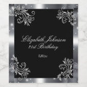 Silver Satin Glitter Scroll 21st Birthday Wijn Etiket (Enkel label)
