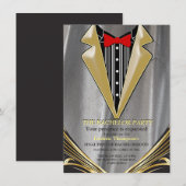 Silver satin & Gold flower Bachelor-uitnodiging (Voorkant / Achterkant)