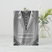 Silver Satin & Silver Flower Bachelor-uitnodiging (Staand voorkant)