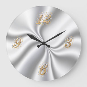 Silver Satin Wall Clock Grote Klok