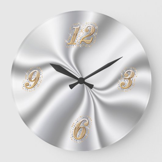 Silver Satin Wall Clock Grote Klok (Voorkant)