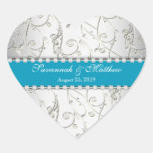 Silver Save the Date Hawaiian Blue Wedding Seal Hart Sticker (Voorkant)