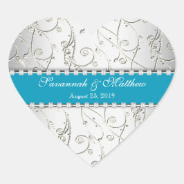 Silver Save the Date Hawaiian Blue Wedding Seal Hart Sticker