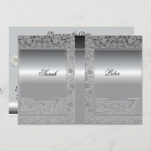 Silver Save the Date Invitation (Voorkant / Achterkant)