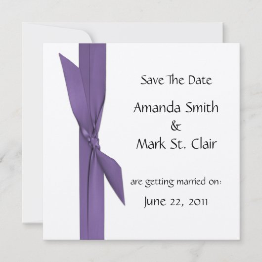 Silver Save the Date met Paars lint (Voorkant)