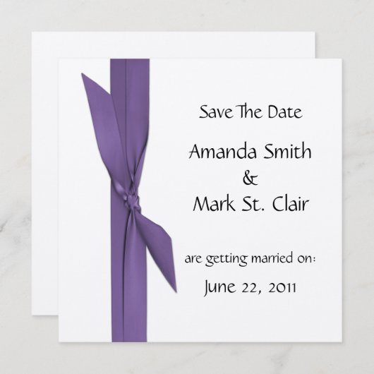 Silver Save the Date met Paars lint (Voorkant / Achterkant)