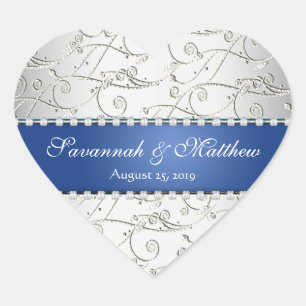 Silver Save the Date Royal Blue Wedding Seal Hart Sticker