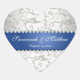 Silver Save the Date Royal Blue Wedding Seal Hart Sticker