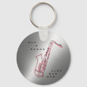 Silver Saxophone Illustratie Moderne saxofonist Sleutelhanger (Voorkant)