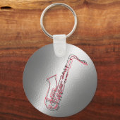 Silver Saxophone Illustratie Moderne saxofonist Sleutelhanger (Achterkant)
