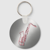Silver Saxophone Illustratie Moderne saxofonist Sleutelhanger (Achterkant)