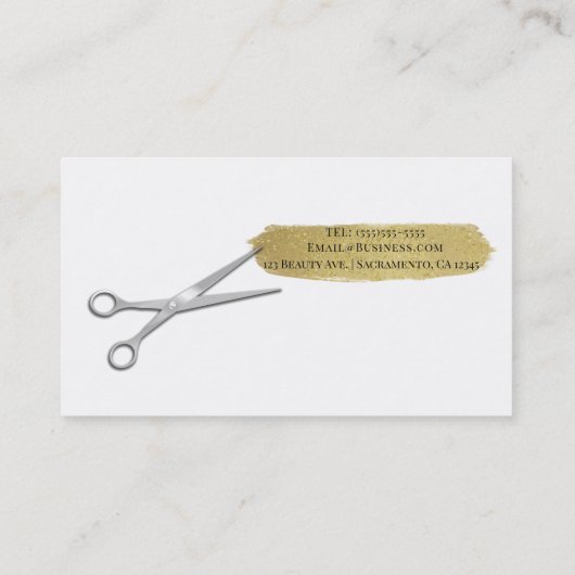 Silver Scissors Gold Glitter Brushair Stylist Visitekaartje (Achterkant)