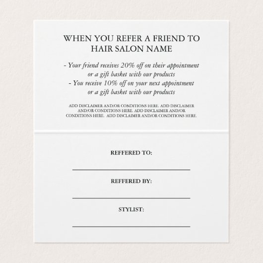 Silver Scissors Hair Salon Referral Kaart Visitekaartje (Binnenkant ongevouwen)