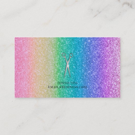 Silver Scissors Rainbow Glitter Hair Stylist Visitekaartje (Achterkant)