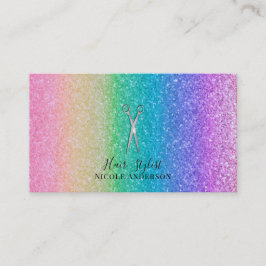 Silver Scissors Rainbow Glitter Hair Stylist Visitekaartje