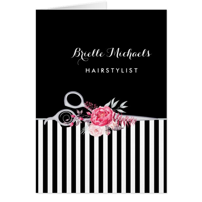 Silver Scissors Stripes Pink Floral Hair Salon (Voorkant)