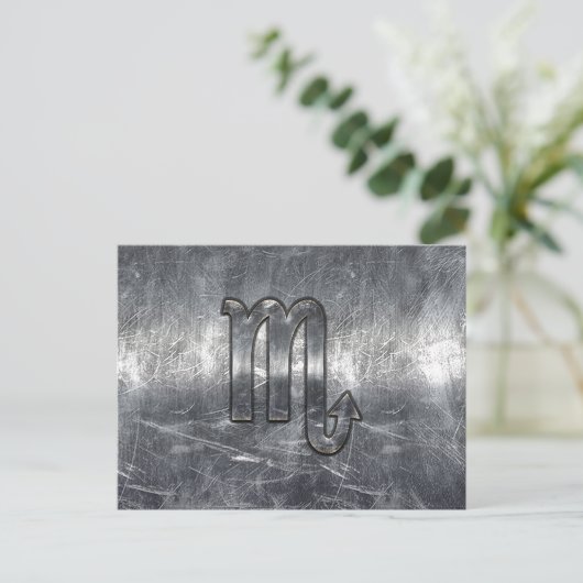 Silver Scorpio Zodiac Sign Distress Metal Style Briefkaart (Staand voorkant)