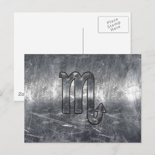 Silver Scorpio Zodiac Sign Distress Metal Style Briefkaart (Voorkant / Achterkant)