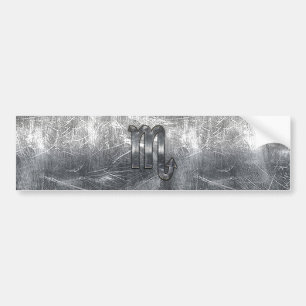 Silver Scorpio Zodiac Sign Distress Metal Style Bumpersticker