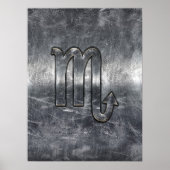 Silver Scorpio Zodiac Sign Distress Metal Style Poster (Voorkant)