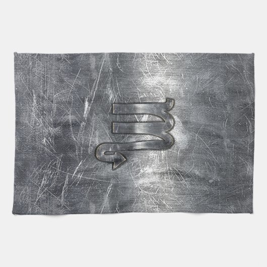 Silver Scorpio Zodiac Sign Distress Metal Style Theedoek (Horizontaal)