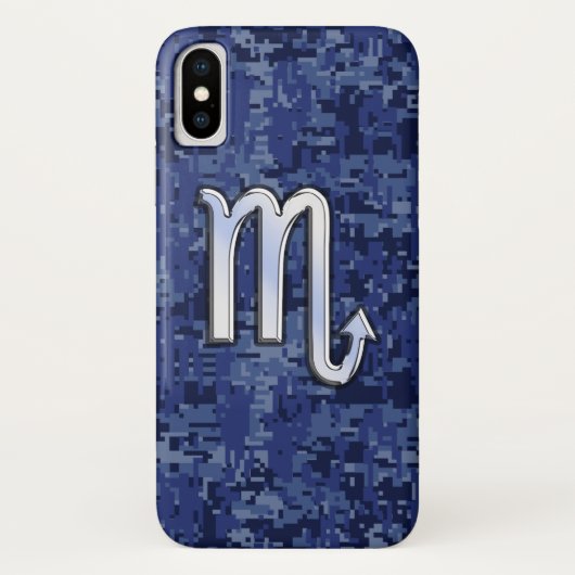 Silver Scorpio Zodiac Sign on Blue Camo Case-Mate iPhone Case (Achterkant)