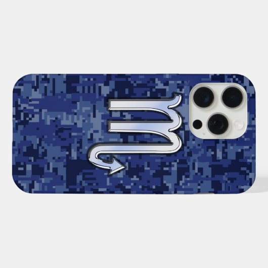 Silver Scorpio Zodiac Sign on Blue Camo iPhone Hoesje (Achterkant horizontaal)