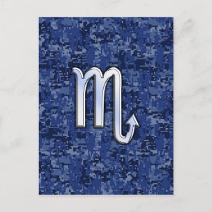 Silver Scorpio Zodiac Sign on Navy Blue Camo Briefkaart