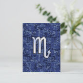 Silver Scorpio Zodiac Sign on Navy Blue Camo Briefkaart (Staand voorkant)