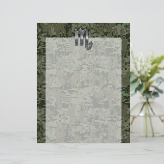 Silver Scorpio Zodiac Sign Woodland Digital Camo (Staand voorkant)