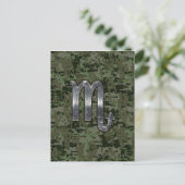 Silver Scorpio Zodiac Sign Woodland Digital Camo Briefkaart (Staand voorkant)