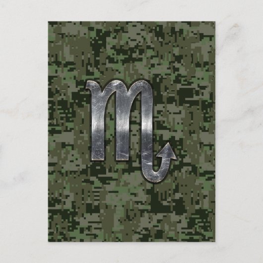 Silver Scorpio Zodiac Sign Woodland Digital Camo Briefkaart (Voorkant)