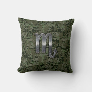 Silver Scorpio Zodiac Sign Woodland Digital Camo Kussen