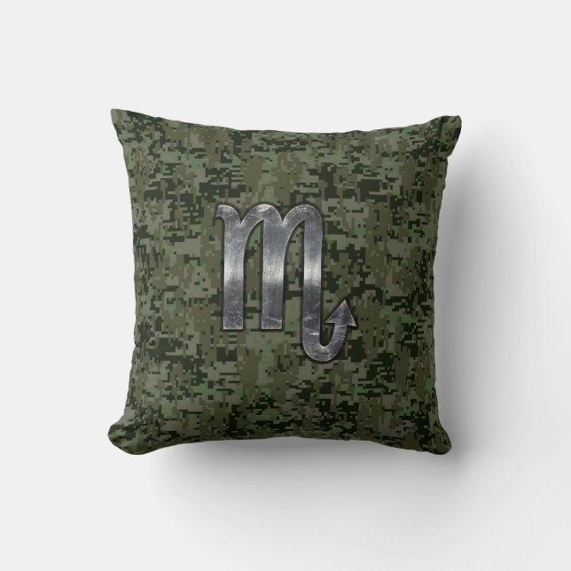 Silver Scorpio Zodiac Sign Woodland Digital Camo Kussen (Voorkant)