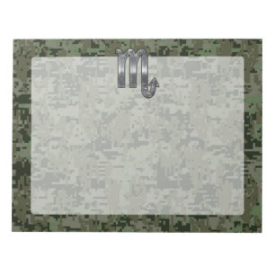 Silver Scorpio Zodiac Sign Woodland Digital Camo Notitieblok