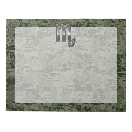 Silver Scorpio Zodiac Sign Woodland Digital Camo Notitieblok (Voorkant)
