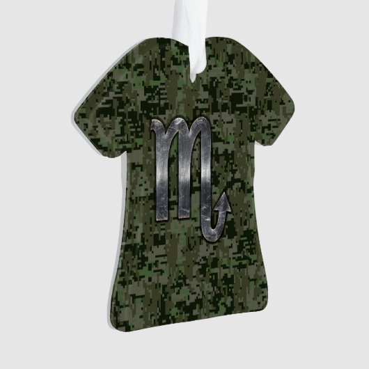Silver Scorpio Zodiac Sign Woodland Digital Camo Ornament (voorkant)