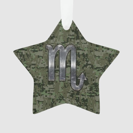 Silver Scorpio Zodiac Sign Woodland Digital Camo Ornament (voorkant)